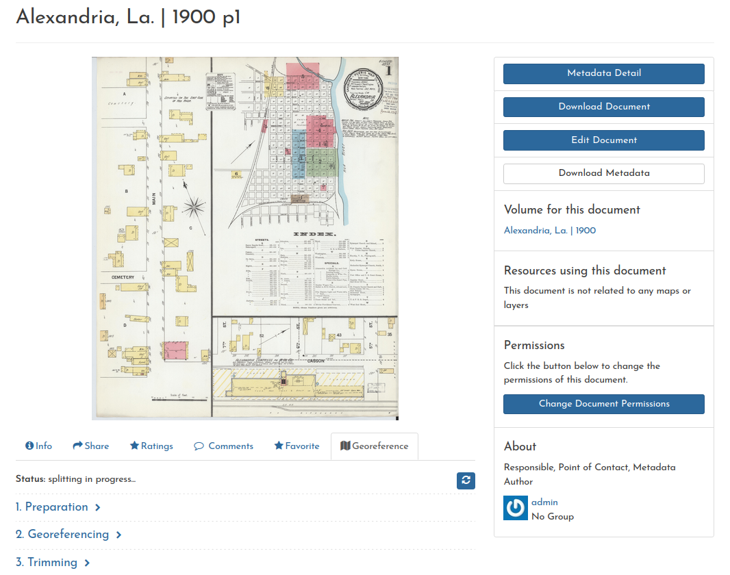 The Georeference tab shows the georeferencing actions that have been performed on this document.
