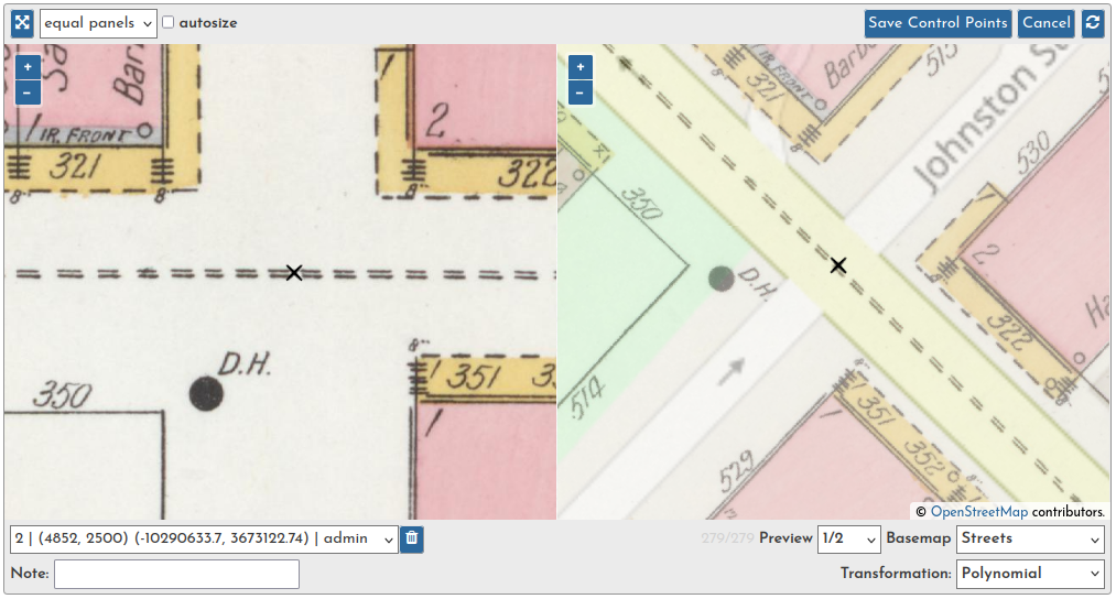 The control point is signified with an "x" symbol in each panel.