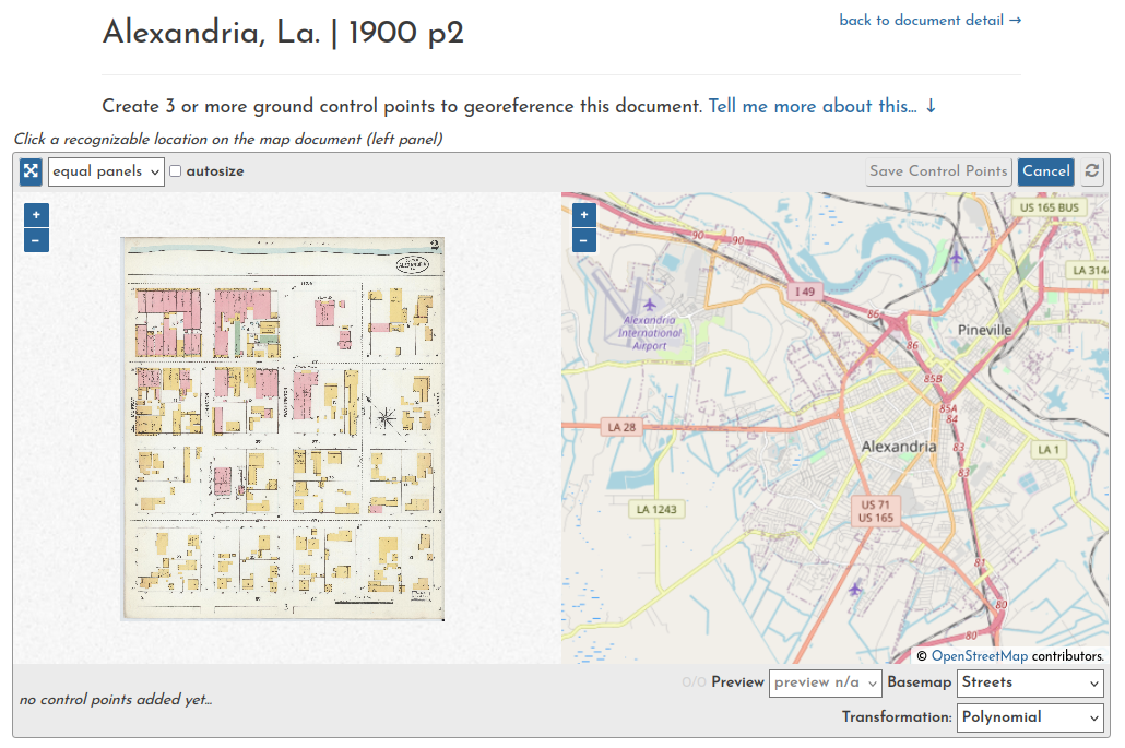 Sheet 2 is shown in the left-hand panel, while a web map is on the right, already zoomed to the general Alexandria area.