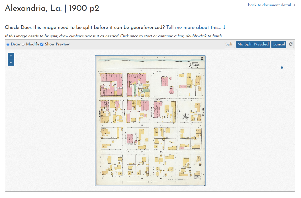 This sheet only shows one area (there are no subdivisions), so it should not be split.