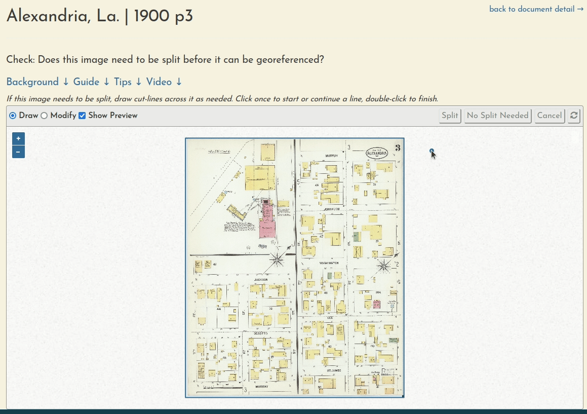 The splitting interface, ready to split this document into three new documents.
