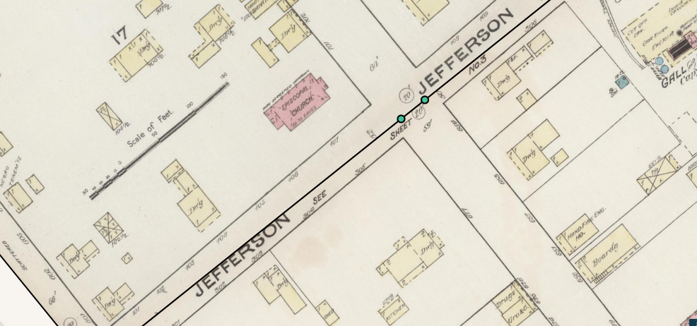 Original mask shows the street name Jefferson from both sheets