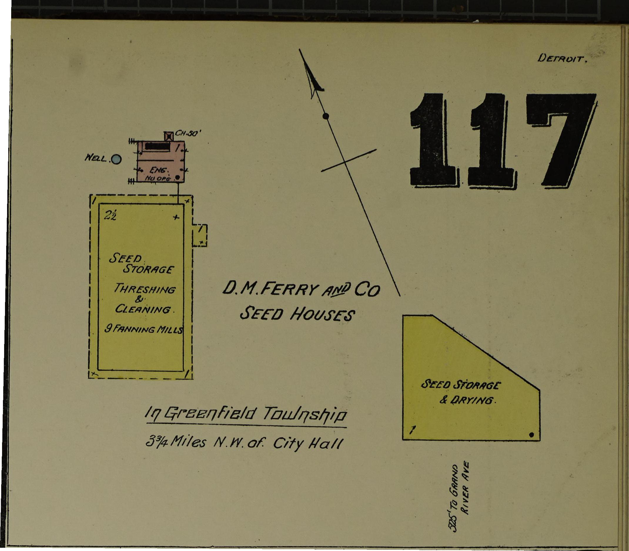 Map of isolated "seed house" buildings outside of Detroit